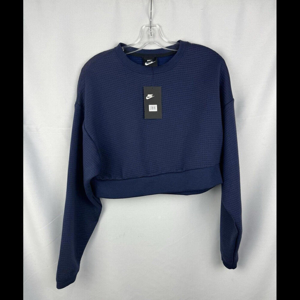 Nike Sportswear City Ready Cropped Crewneck Sweater Fleece Blue Size S